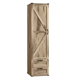 szafa-jednodrzwiowa-waska-z-polkami-szuflady-rustykalna-slupek-bezowy-180cm