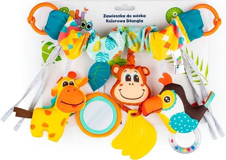 Balibazoo Zawieszka do wózka Kolorowa Dżungla gryzaki grzechotka lusterko