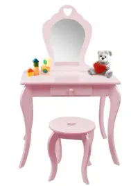 mala-toaletka-kosmetyczna-dla-dziewczynki-rozowa-lusto-taboret-na-prezent