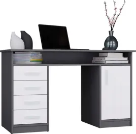 biurko-ada-antracyt-bialy-125-cm-4-szuflady-szafka