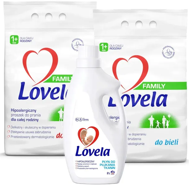 Lovela Family & Baby Zestaw Proszek do Bieli i Koloru i Płyn do Płukania