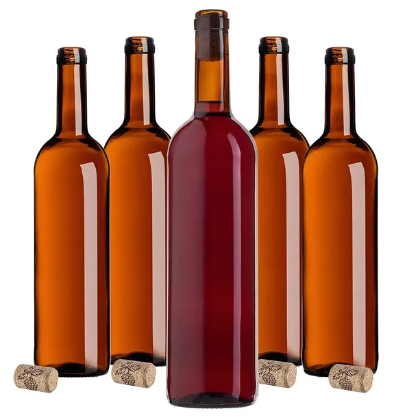 10 x BUTELKI SZKLANE NA WINO 750 ml BUTELKA DO WINA KORKI BORDEAUX BRĄZOWE