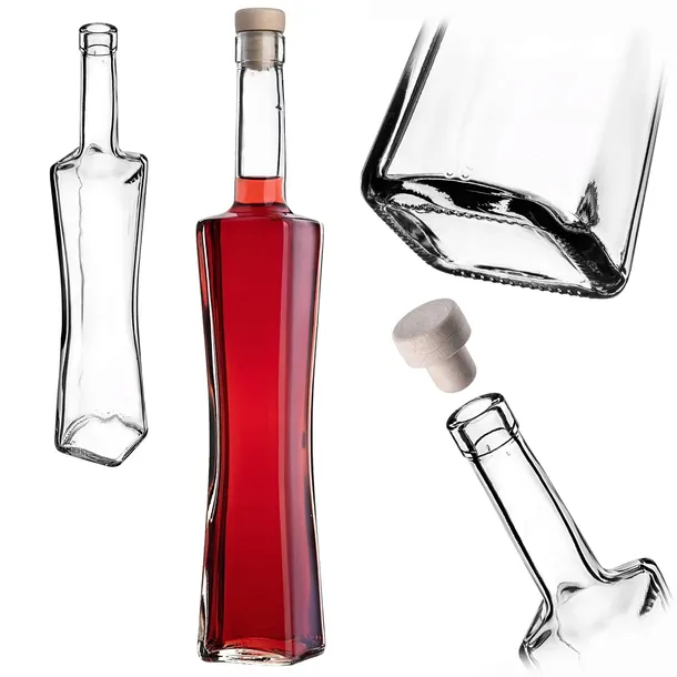 BUTELKA SZKLANA QUADRA 500 ml 0,5L NA NALEWKI WINO WÓDKĘ LIKIER Z KORKIEM