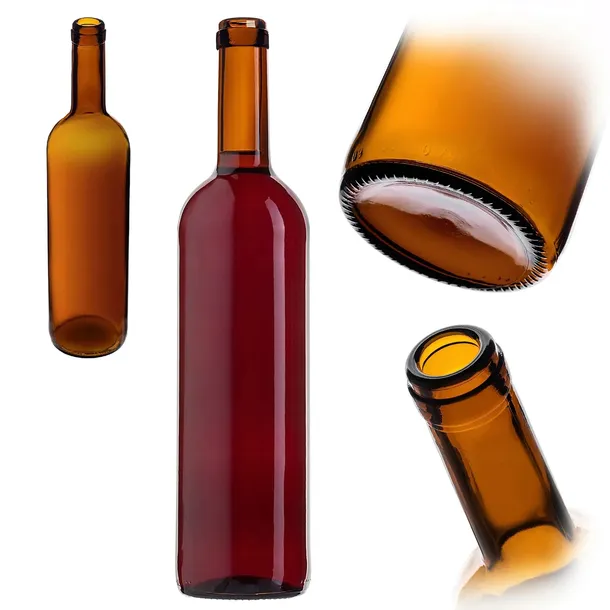 BUTELKI NA WINO NALEWKI BORDEAUX 0,75 L 750ML BUTELKA DO WINA CYDRU BRĄZOWA