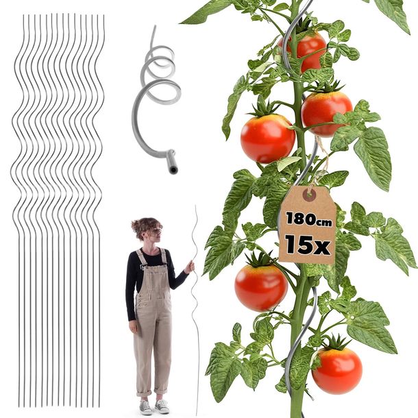 15 SZT. TYCZKI DO POMIDORÓW SPIRALNE ROŚLIN OGÓRKÓW PALIK PODPORA 180 cm
