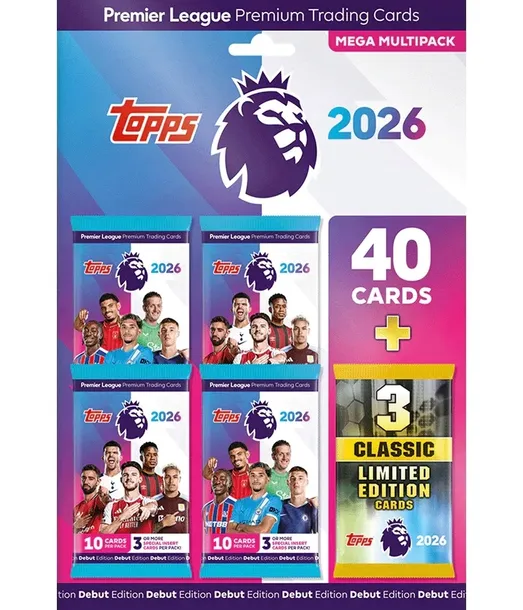 TOPPS PREMIER LEAGUE 2026 MEGA MULTIPACK KARTY PIŁKARSKIE KOLEKCJONERSKIE