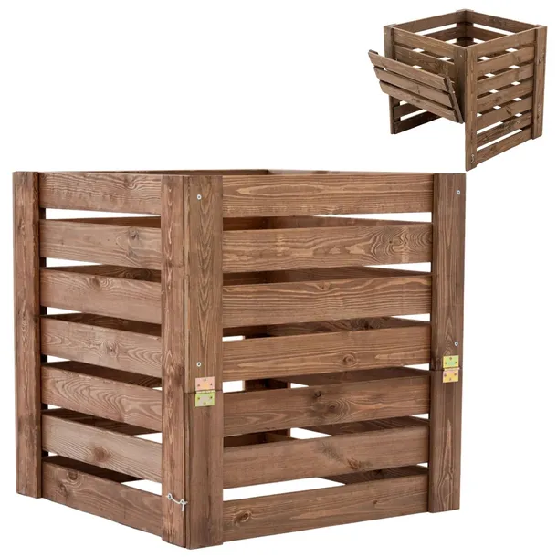 Kompostownik Drewniany Ogrodowy Impregnowany 80x80cm Otwierany z Klapą 512L