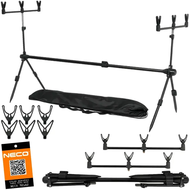 czarne STANOWISKO KARPIOWE neco STOJAK na 3 WĘDKI ROD POD + widełki