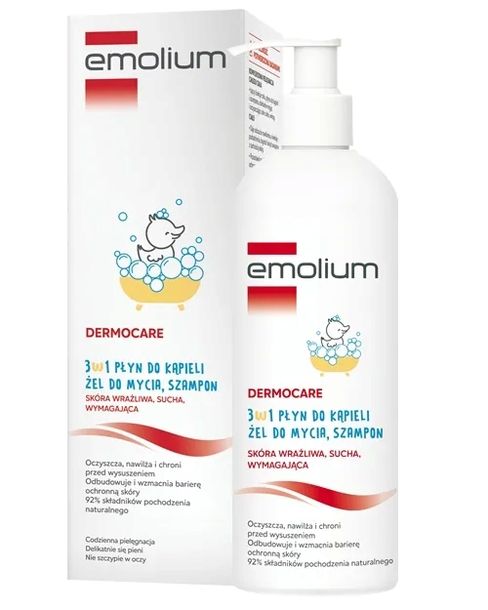 EMOLIUM DERMOCARE 3w1 Płyn Do Kąpieli - Żel Do Mycia - Szampon - 400ml