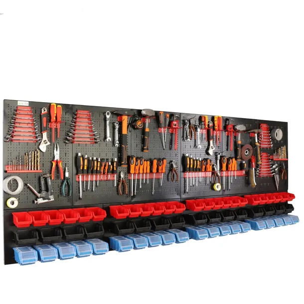 Tablica warsztatowa botle 238x90cm metalowa 60x pojemnik uchwyty półki 3kol