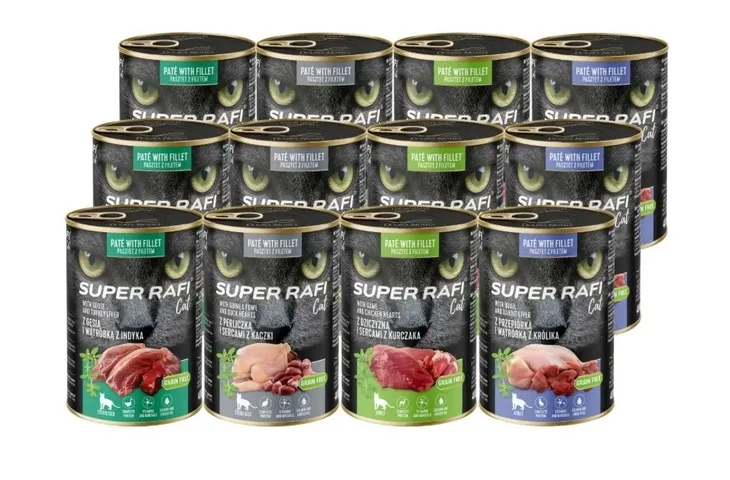 Super Rafi karma mokra dla kota mix 4 smaków 12x400g