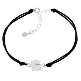 bransoletka-srebrna-lisc-monstera-sznurek-kolory-srebro-925