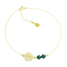 bransoletka-srebrna-zlocona-lisc-monstera-swarovski-bicone-srebro-925