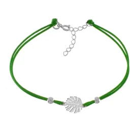bransoletka-srebrna-lisc-monstera-sznurek-kolory-srebro-925