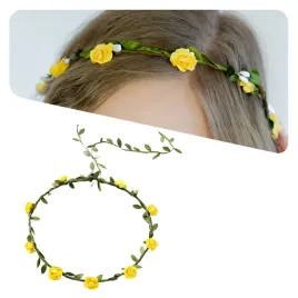 wianek-opaska-z-kwiatami-na-glowe-zolty-dlugi-z-liscmi-do-wlosow-boho