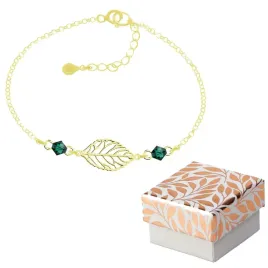 bransoletka-srebrna-zlocona-lisc-azurowy-swarovski-bicone-srebro-925