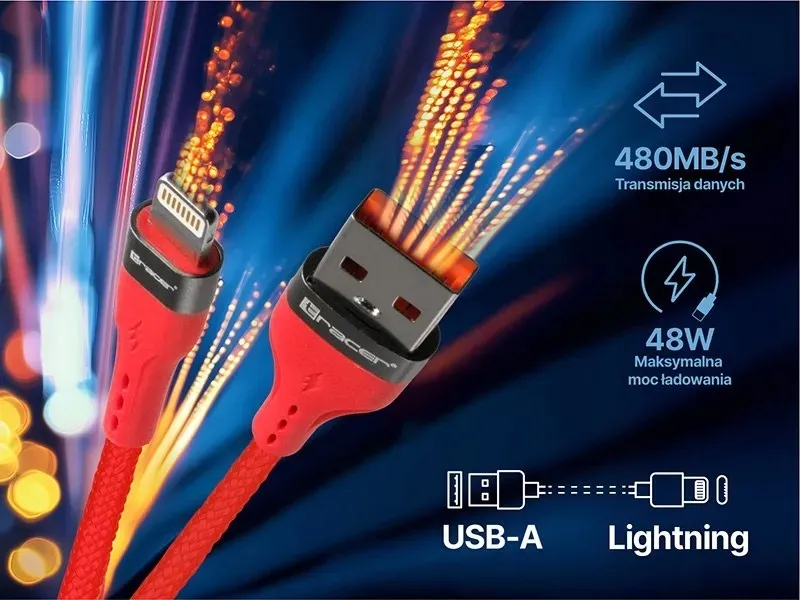 kabel-tracer-usb-a-lightning-1m-rd-tracer-stan-nowy