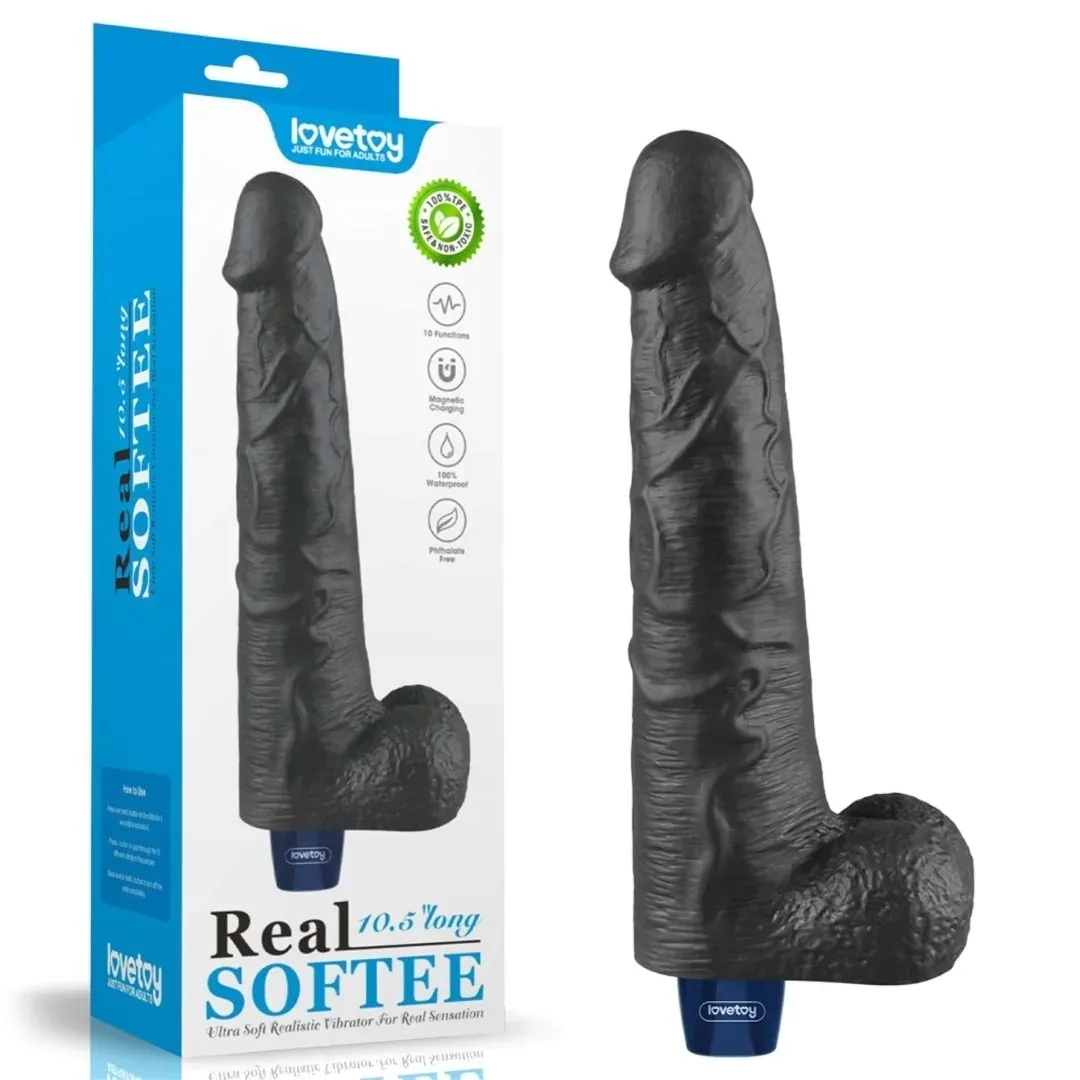 10-5-real-softee-rechargeable-tpe-vibrating-dildo-black