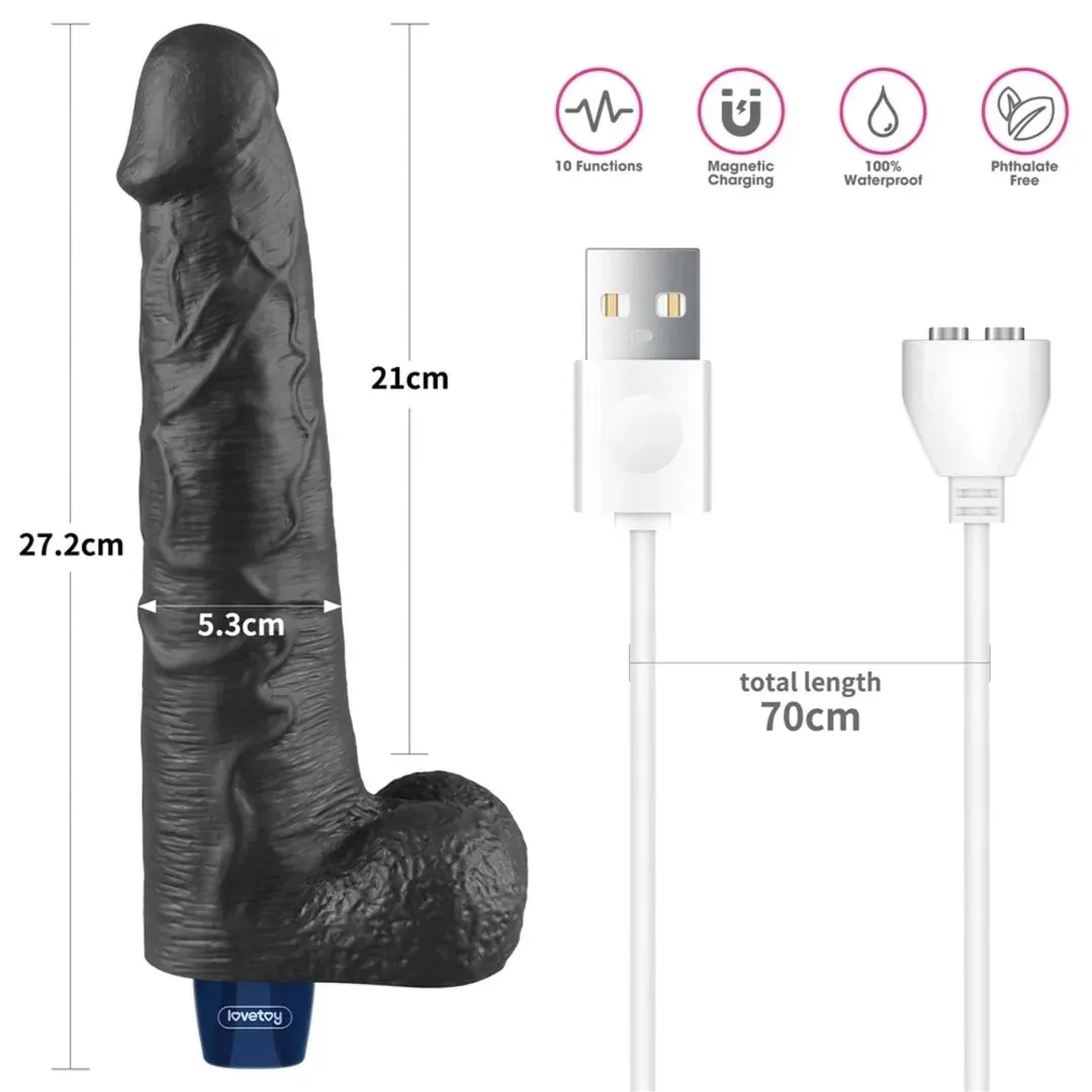 10-5-real-softee-rechargeable-tpe-vibrating-dildo-black