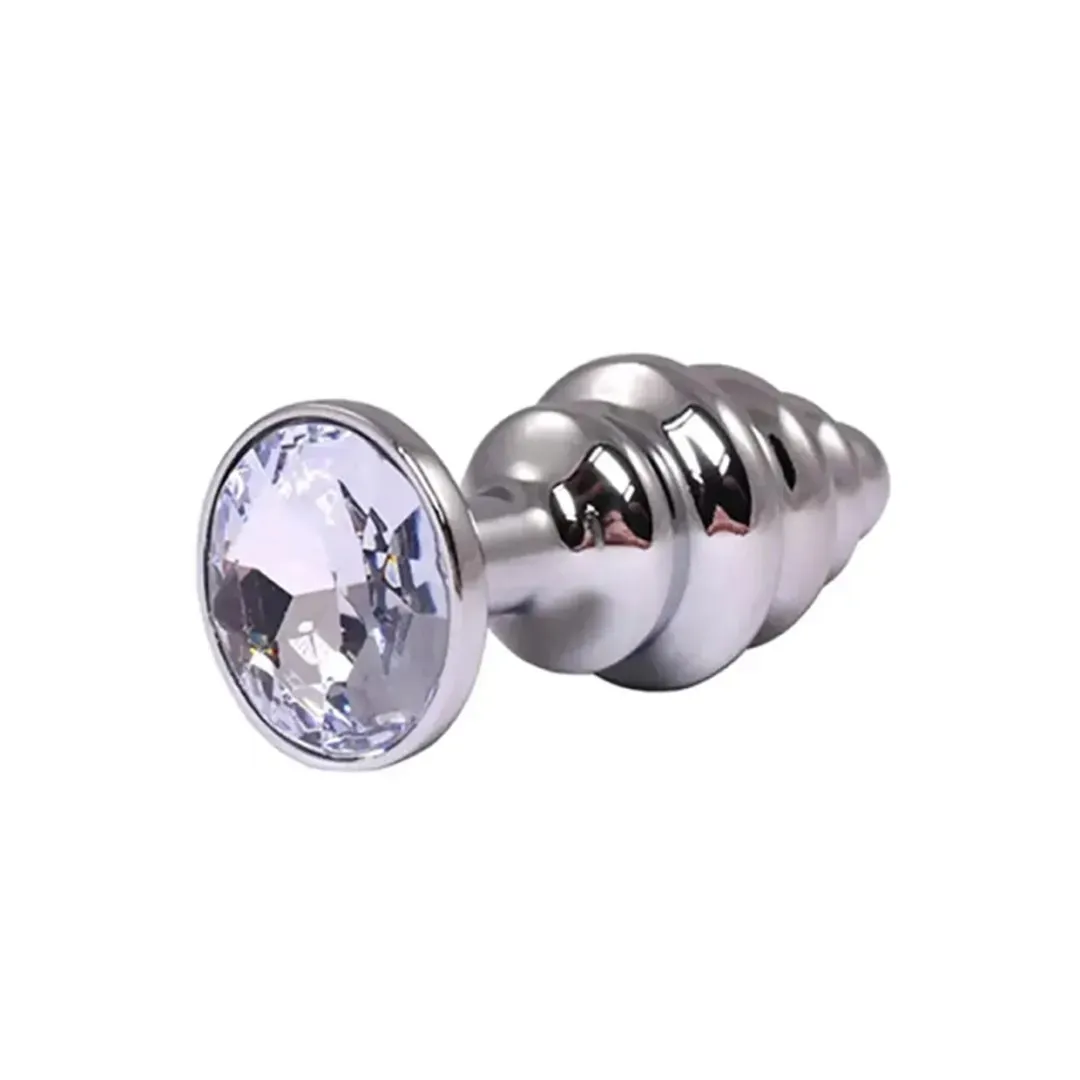 silver-medium-ribbed-butt-plug-with-white-crystal