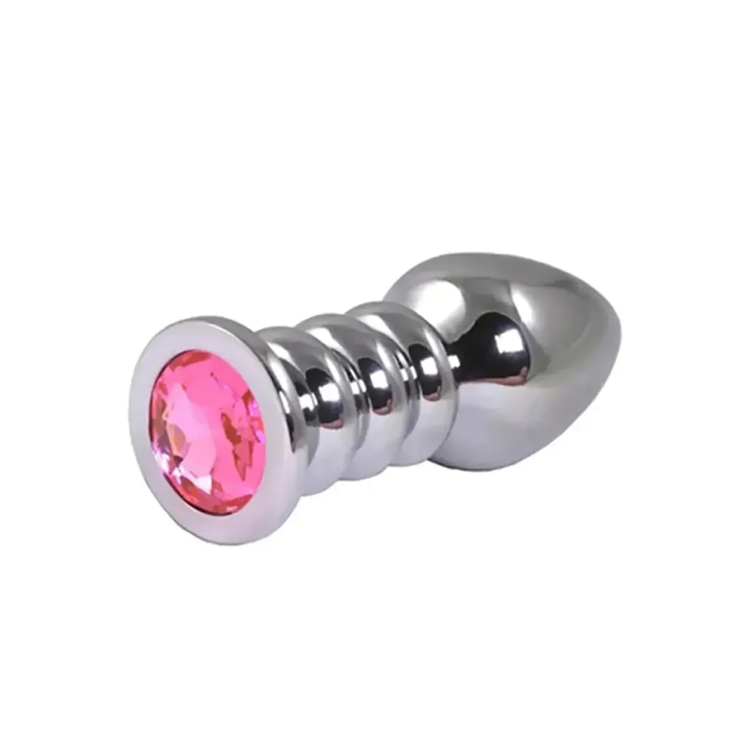 silver-large-ribbed-butt-plug-with-pink-crystal
