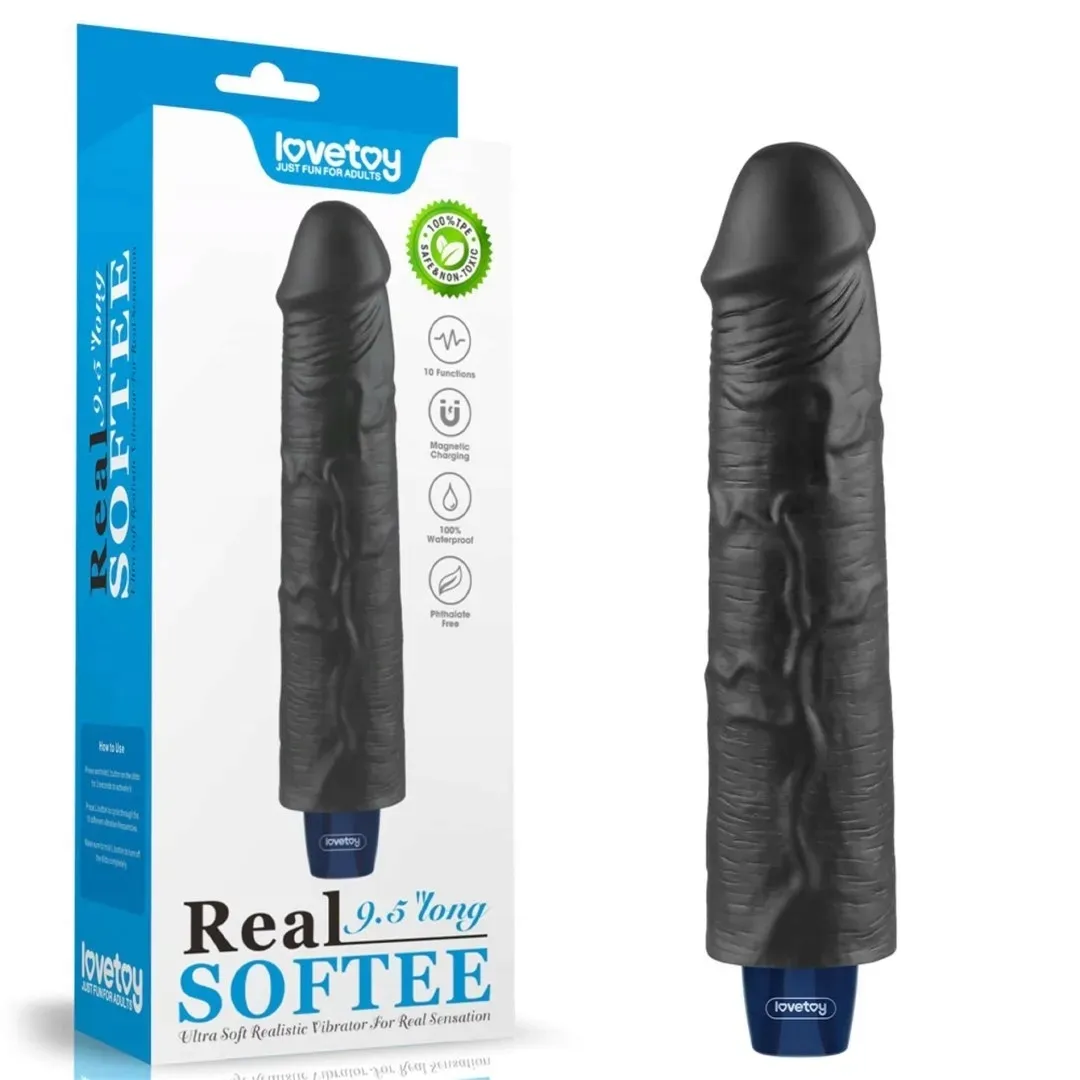 9-5-real-softee-rechargeable-tpe-vibrating-dildo-black