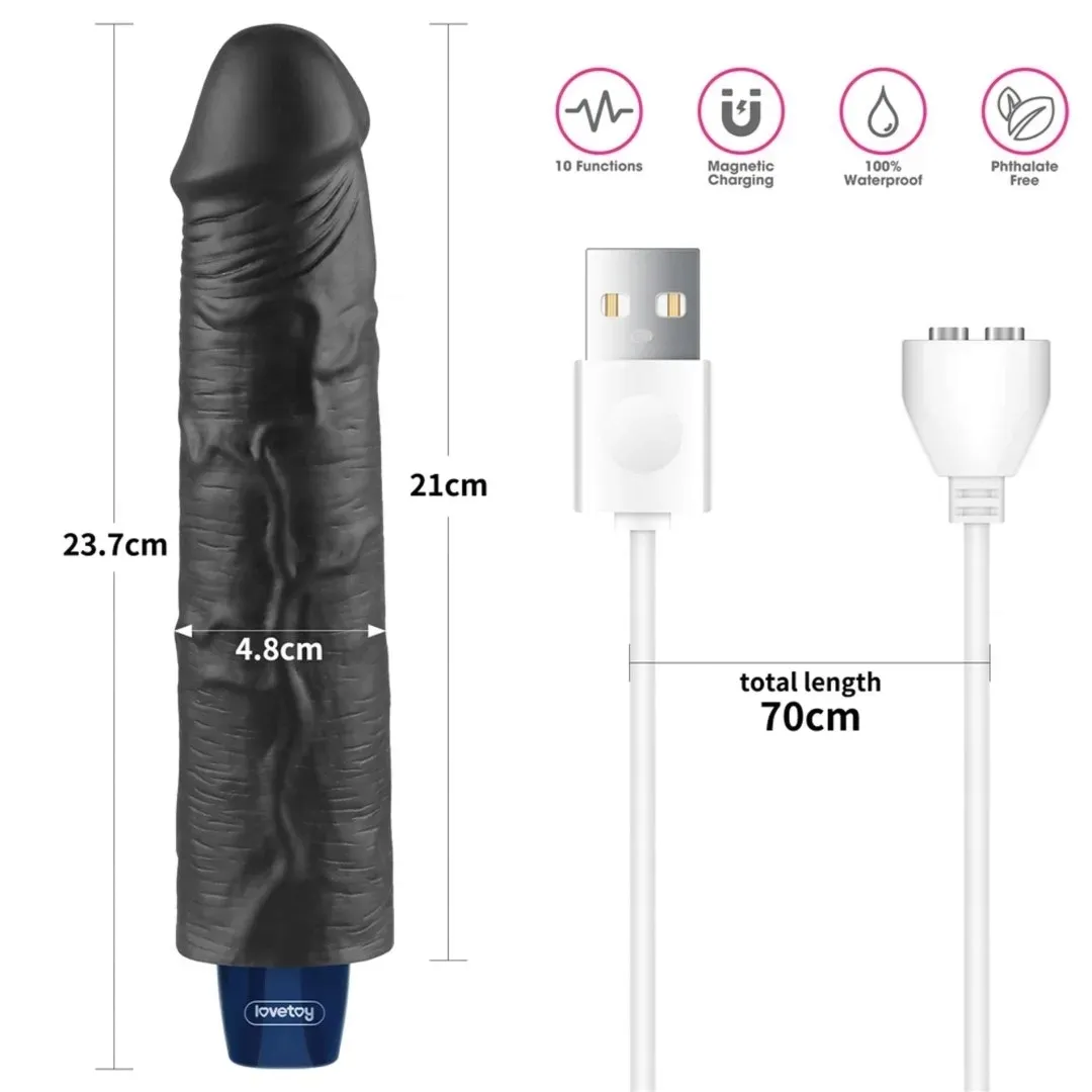 9-5-real-softee-rechargeable-tpe-vibrating-dildo-black