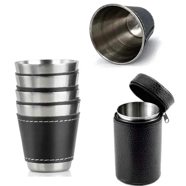 Zestaw Kieliszków Metalowych Turystycznych 80ml 4szt + ETUI