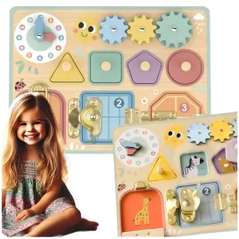 drewniana-tablica-manipulacyjna-zamki-ksztalty-sorter-zegar-kola-zebate