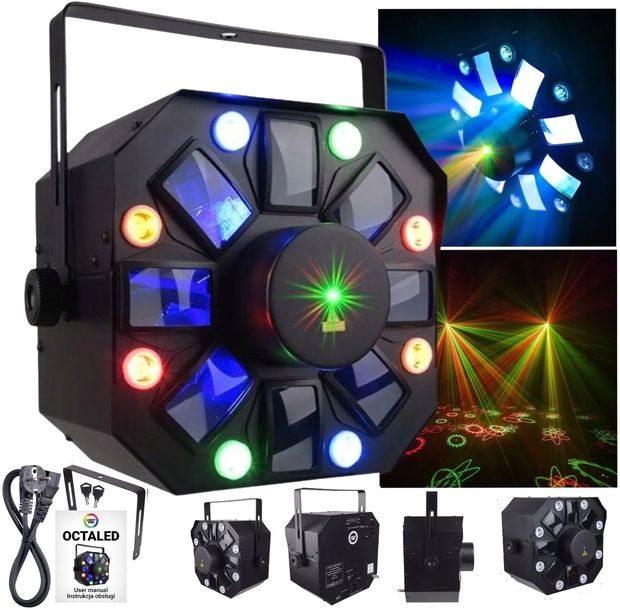 EFEKT ŚWIETLNY DISCO RGBWA FLOWER LASER STROBOSKOP LIGHT4ME OCTALED MOCNY