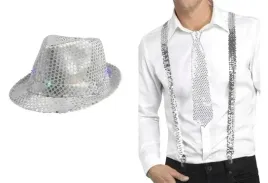 kapelusz-szelki-cekinowe-do-spodni-srebrne-krawat-stroju-disco