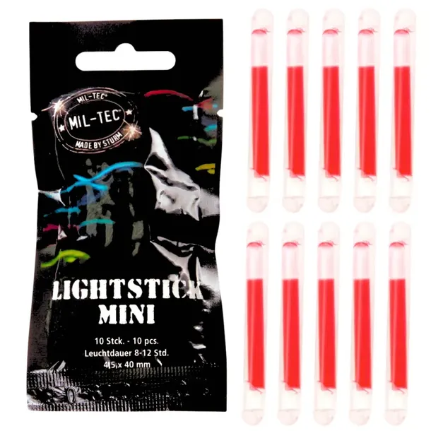 MIL-TEC | ŚWIATŁO CHEMICZNE | LIGHTSTICK | 10 SZTUK | CZERWONE BEZPIECZNE
