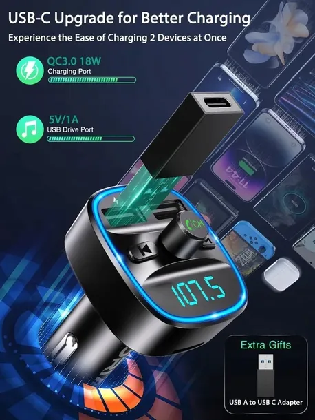 transmiter-fm-bluetooth-5-3-oria-ladowarka-2xusb-adapter-usb-c-stan-opakowania-oryginalne-stan-nowy