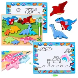 ukladanka-tablica-2w1-drewniana-edukacyjna-pisak-dinozaury-12el-lean-toys