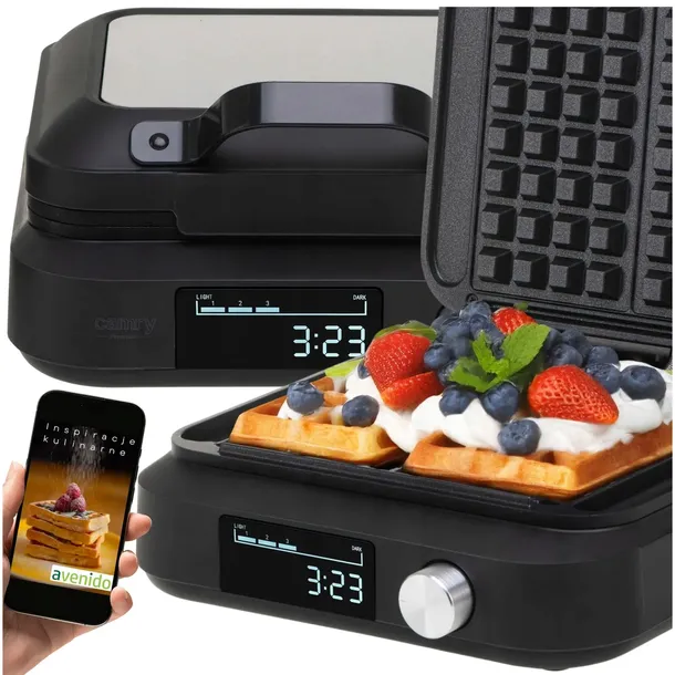 GOFROWNICA 2200W na 2 gofry XXL Timer Głębokie płyty Regulacja NON-STICK