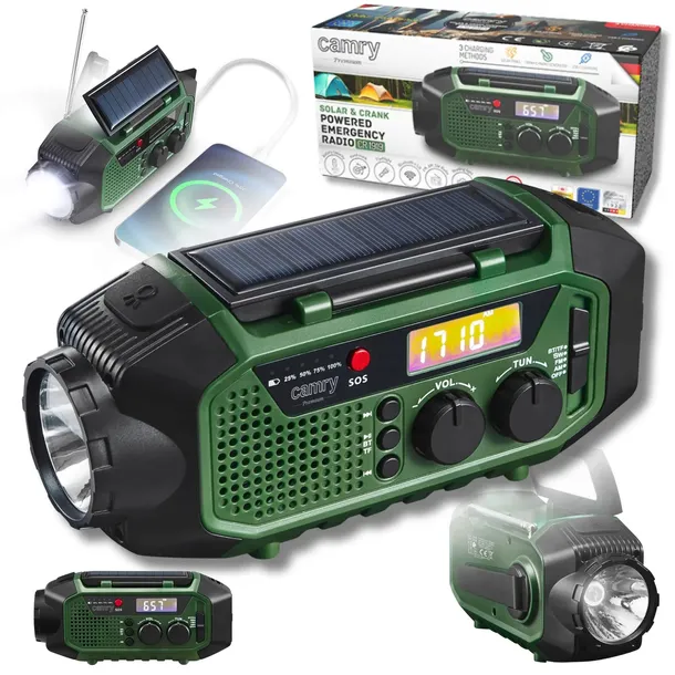Radio awaryjne Bateria słoneczna Korbka | Bluetooth | Powerbank | FM/AM/SW