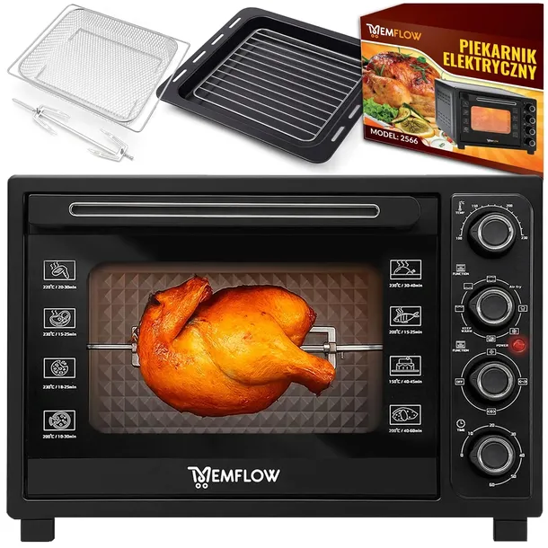PIEKARNIK ELEKTRYCZNY Z TERMOOBIEGIEM SUSZARKA SPOŻYWCZA GRILL 45L 2000W
