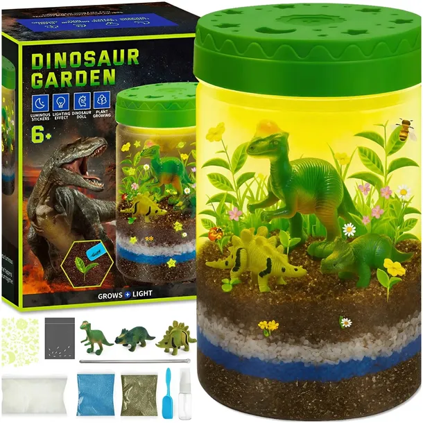 OGRÓD DINOZAURÓW LAMPKA NOCNA TERRARIUM Z ROŚLINAMI PROJEKTOR ZESTAW PIASEK