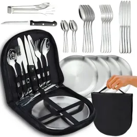 naczynia-turystyczne-sztucce-talerze-kemping-survival-zestaw-4-osob