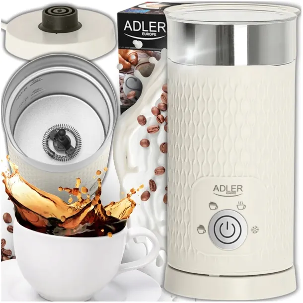 Spieniacz do mleka elektryczny podgrzewanie latte cappuccino beżowy 300ml