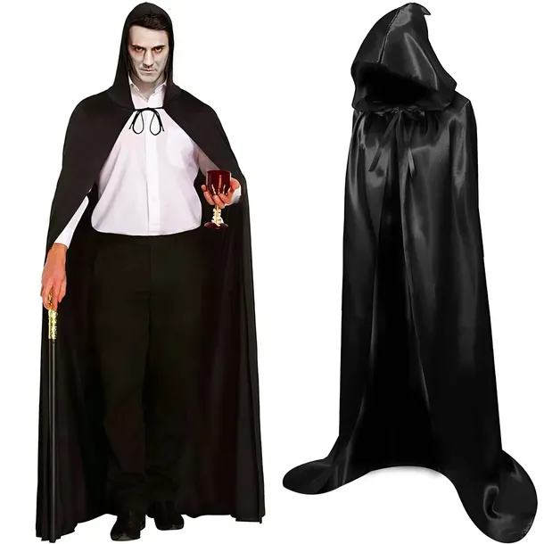PRZEBRANIE CZARODZIEJA CZARNA DŁUGA PELERYNA STRÓJ WAMPIR CZARODZIEJ 180CM