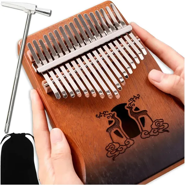 KALIMBA INSTRUMENT SOLIDNY PIANINO 17 DREWNIANA WYSTROJONA ETUI AKCESORIA