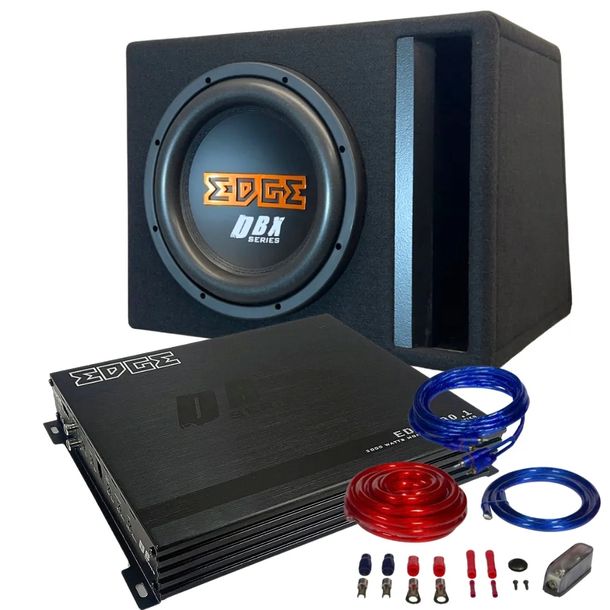 SKRZYNIA BASOWA 30cm EDGE EDBX12D2 + WZMACNIACZ EDB1000.1 1000W RMS + KABLE