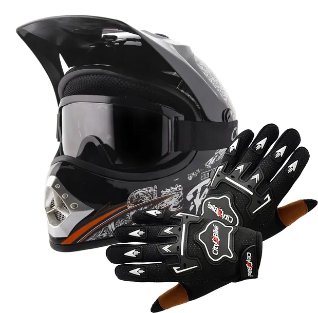 Kask Dziecięcy Cross+Gogle+Rękawice na Enduro BMX MTB Quad M 55-56cm Czarny