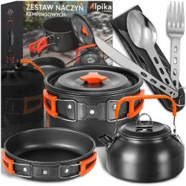 naczynia-turystyczne-garnek-patelnia-czajnik-sztucce-duzy-zestaw-na