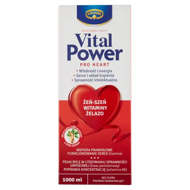 Kruger Vital Power Pro Heart żeń-szeń płyn 1000ml Dzień Mamy