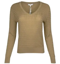 tommy-hilfiger-sweter-damski-bawelniany-warkocz-brazowy-s