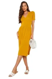boohoo-sukienka-damska-zolta-midi-prosta-36-v7m