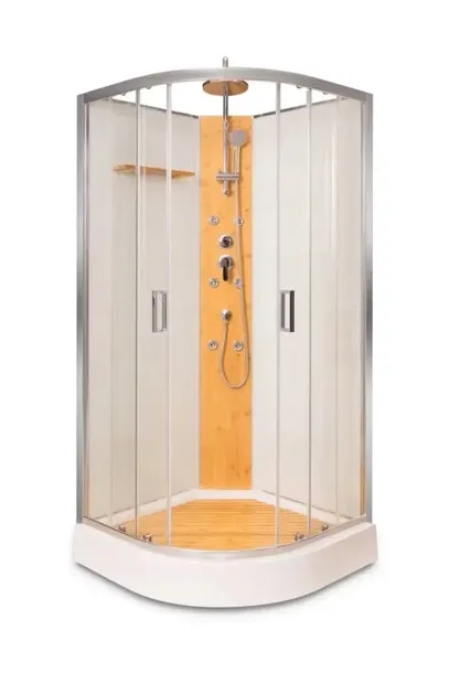 Kabina prysznicowa BALEO, panel bambus półokrągła z hydromasażem 90 x 90 cm
