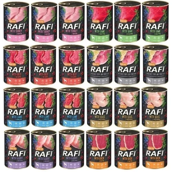 RAFI mokra karma dla psa MIX 8 SMAKÓW 24x400g